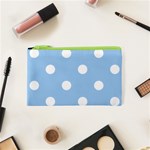 Polka Dots - White on Baby Blue Canvas Cosmetic Bag (XS)