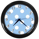 Polka Dots - White on Baby Blue Wall Clock (Black)