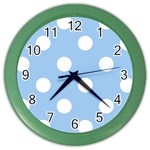 Polka Dots - White on Baby Blue Color Wall Clock