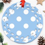 Polka Dots - White on Baby Blue Round Filigree Ornament (Two Sides)