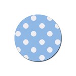 Polka Dots - White on Baby Blue Rubber Round Coaster (4 pack)