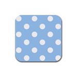 Polka Dots - White on Baby Blue Rubber Coaster (Square)
