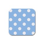 Polka Dots - White on Baby Blue Rubber Square Coaster (4 pack)
