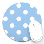 Polka Dots - White on Baby Blue Round Mousepad