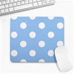 Polka Dots - White on Baby Blue Large Mousepad