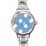 Polka Dots - White on Iceberg Blue Round Italian Charm Watch