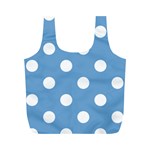 Polka Dots - White on Iceberg Blue Full Print Recycle Bag (M)