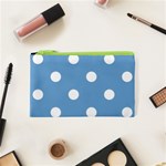 Polka Dots - White on Iceberg Blue Canvas Cosmetic Bag (XS)
