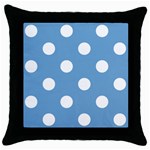 Polka Dots - White on Iceberg Blue Throw Pillow Case (Black)