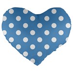 Polka Dots - White on Iceberg Blue Large 19  Premium Heart Shape Cushion