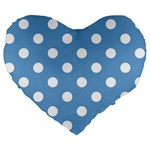 Polka Dots - White on Iceberg Blue Large 19  Premium Flano Heart Shape Cushion