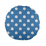 Polka Dots - White on Iceberg Blue Standard 15  Premium Round Cushion