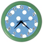Polka Dots - White on Iceberg Blue Color Wall Clock