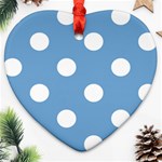 Polka Dots - White on Iceberg Blue Ornament (Heart)
