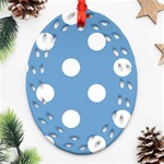 Polka Dots - White on Iceberg Blue Ornament (Bell) Ornament (Oval Filigree)
