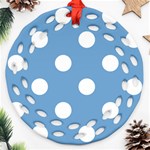 Polka Dots - White on Iceberg Blue Round Filigree Ornament (Two Sides)