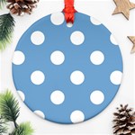 Polka Dots - White on Iceberg Blue Ornament (Round)