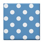 Polka Dots - White on Iceberg Blue Tile Coaster