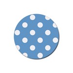 Polka Dots - White on Iceberg Blue Rubber Round Coaster (4 pack)