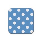 Polka Dots - White on Iceberg Blue Rubber Coaster (Square)