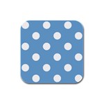 Polka Dots - White on Iceberg Blue Rubber Square Coaster (4 pack)