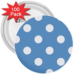 Polka Dots - White on Iceberg Blue 3  Button (100 pack)