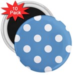 Polka Dots - White on Iceberg Blue 3  Magnet (10 pack)