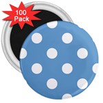 Polka Dots - White on Iceberg Blue 3  Magnet (100 pack)