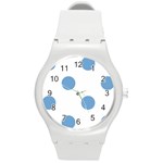 Polka Dots - Iceberg Blue on White Round Plastic Sport Watch (M)