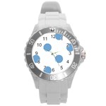 Polka Dots - Iceberg Blue on White Round Plastic Sport Watch (L)