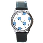Polka Dots - Iceberg Blue on White Round Metal Watch