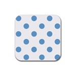 Polka Dots - Iceberg Blue on White Rubber Coaster (Square)