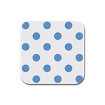Polka Dots - Iceberg Blue on White Rubber Square Coaster (4 pack)