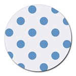 Polka Dots - Iceberg Blue on White Round Mousepad