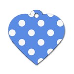 Polka Dots - White on Cornflower Blue Dog Tag Heart (Two Sides)