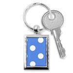 Polka Dots - White on Cornflower Blue Key Chain (Rectangle)