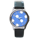 Polka Dots - White on Cornflower Blue Round Metal Watch