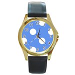 Polka Dots - White on Cornflower Blue Round Gold Metal Watch