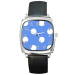 Polka Dots - White on Cornflower Blue Square Metal Watch