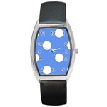 Polka Dots - White on Cornflower Blue Barrel Style Metal Watch