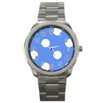 Polka Dots - White on Cornflower Blue Sport Metal Watch