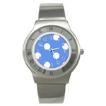 Polka Dots - White on Cornflower Blue Stainless Steel Watch