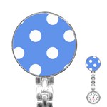 Polka Dots - White on Cornflower Blue Stainless Steel Nurses Watch