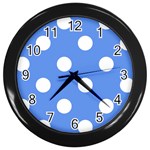 Polka Dots - White on Cornflower Blue Wall Clock (Black)