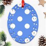 Polka Dots - White on Cornflower Blue Oval Filigree Ornament (Two Sides)