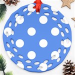 Polka Dots - White on Cornflower Blue Round Filigree Ornament (Two Sides)