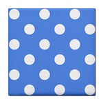 Polka Dots - White on Cornflower Blue Tile Coaster