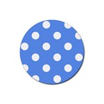 Polka Dots - White on Cornflower Blue Rubber Round Coaster (4 pack)