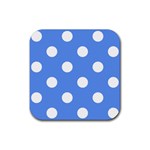 Polka Dots - White on Cornflower Blue Rubber Coaster (Square)
