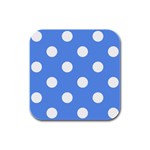 Polka Dots - White on Cornflower Blue Rubber Square Coaster (4 pack)